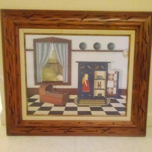 1983 Pat Pearson "Peeking In" Farmhouse Folk Art Limited Print #37/1150 Framed
